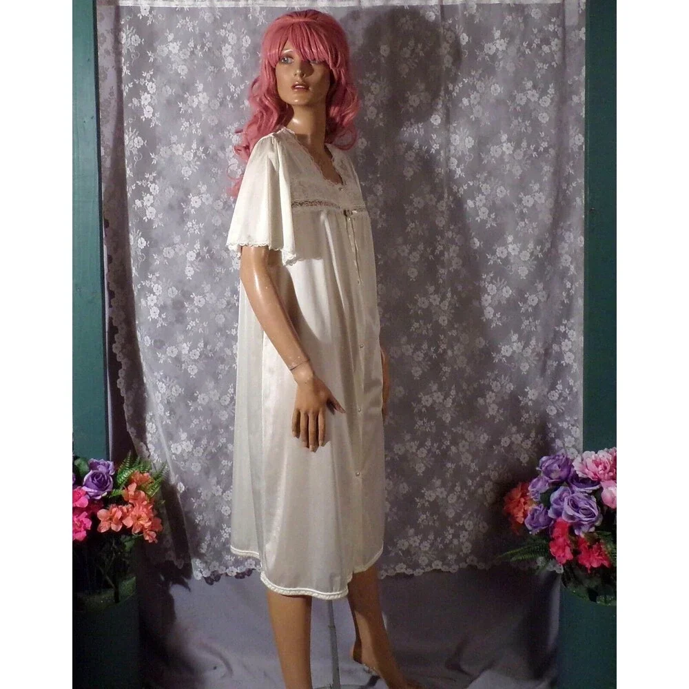 Vintage 80s Robe 1980s White Nylon Bridal Sears NWT Retro Grannycore Size Large